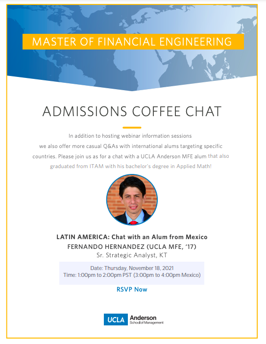 Sesión Informativa de la  "Maestría en Ingeniería Financiera (MFE) de UCLA-Anderson" 