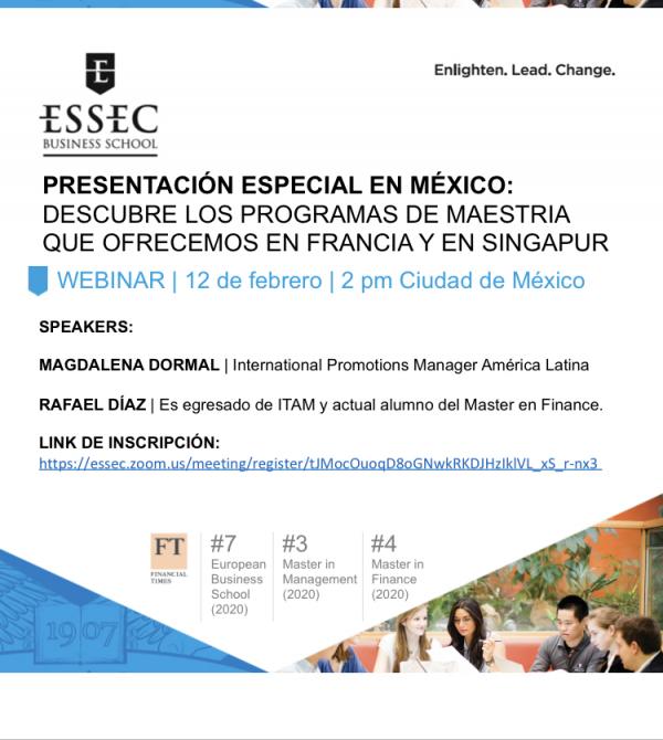 Póster Webinar: Presentación de los programas de Maestría que ofrece ESSEC Business School
